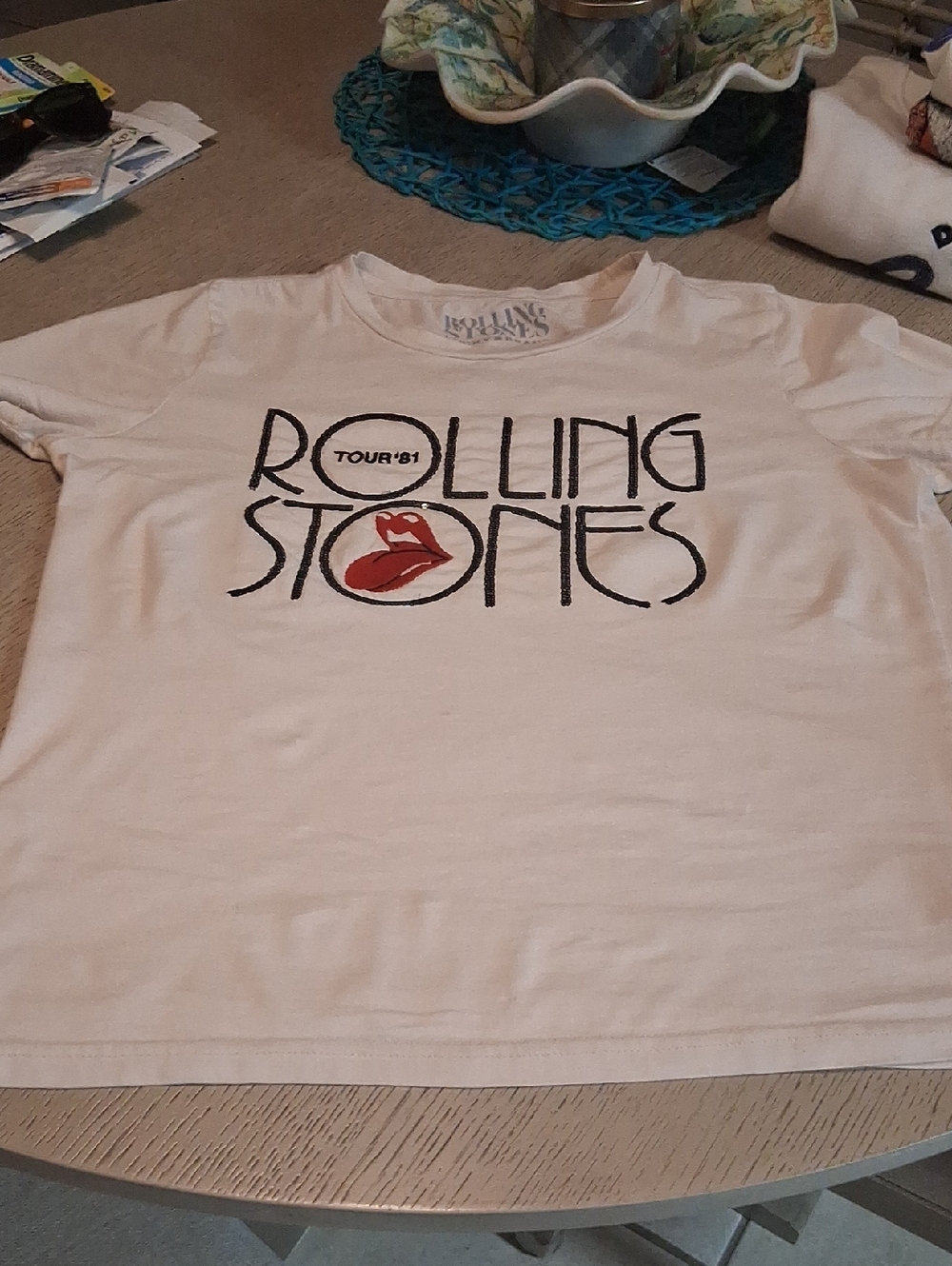 Lucky Brand White Tee with Black Lettering and Red Tongue Graphic - Picture 2 of 6